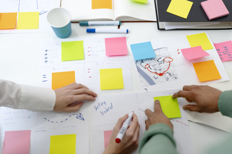 high-angle-people-working-together
